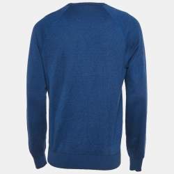 مملوكة مسبقًا Alexander McQueen Blue 3D Skull Embossed Cotton Knit Sweater L