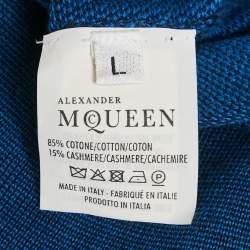 مملوكة مسبقًا Alexander McQueen Blue 3D Skull Embossed Cotton Knit Sweater L