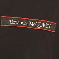Pre Owned Alexander McQueen Black Cotton Logo Tape Detail T-Shirt XXL