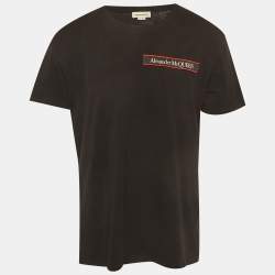 Pre Owned Alexander McQueen Black Cotton Logo Tape Detail T-Shirt XXL