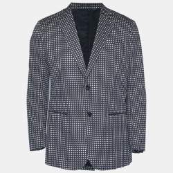 Pre Owned بليزر ألكسندر ماكوين قطن أسود مطبوع بزر واحد مقاس كبير جداً - إكسترا لارج