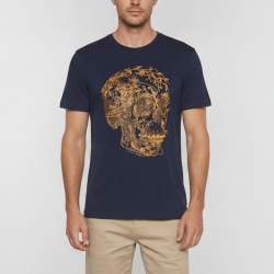 Pre Owned Alexander McQueen Navy Blue Skull Printed Jersey Short Sleeve T-Shirt L