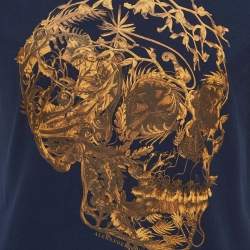 Pre Owned Alexander McQueen Navy Blue Skull Printed Jersey Short Sleeve T-Shirt L