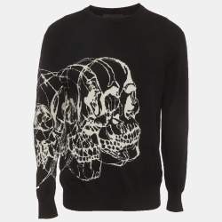 مملوكة مسبقًا Alexander McQueen Black Skull Intarsia Wool Crewneck Sweater L