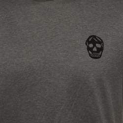 Pre Owned Alexander McQueen Grey Skull Applique Jersey Crewneck T-Shirt M