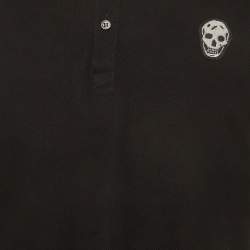 Pre Owned Alexander McQueen Black Embroidered Skull Patch Pique Cotton Polo T-Shirt XL