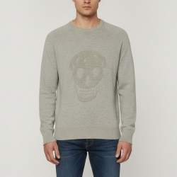 Pre Owned Alexander McQueen Grey Textured Skull Wool Crewneck Sweater XL