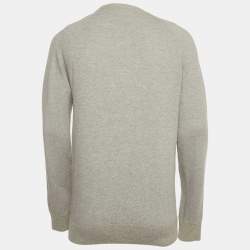Pre Owned Alexander McQueen Grey Textured Skull Wool Crewneck Sweater XL