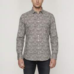 مملوكة مسبقًا Alexander McQueen Grey Geometric Lace Print Poplin Shirt S