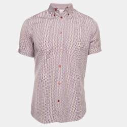 Pre Owned Alexander McQueen Red/Blue Striped Skull Print Poplin Shirt M