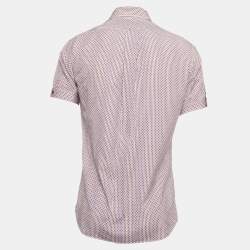 Pre Owned Alexander McQueen Red/Blue Striped Skull Print Poplin Shirt M