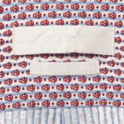 Pre Owned Alexander McQueen Red/Blue Striped Skull Print Poplin Shirt M