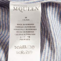 Pre Owned Alexander McQueen Red/Blue Striped Skull Print Poplin Shirt M