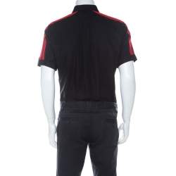 Pre Owned Alexander McQueen Black Cotton Red Stripe Detail Collar Stud Short Sleeve Shirt L