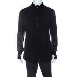 Pre Owned Alexander McQueen Black Tweed and Satin Sleeve Detail Jacket XL 