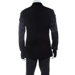 Pre Owned Alexander McQueen Black Tweed and Satin Sleeve Detail Jacket XL