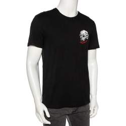 Pre Owned Alexander McQueen Black Printed Cotton Embroidered Logo Detailed T-Shirt M