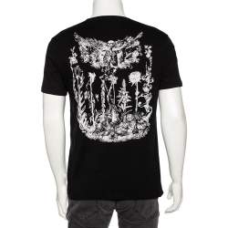Pre Owned Alexander McQueen Black Printed Cotton Embroidered Logo Detailed T-Shirt M
