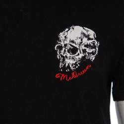 Pre Owned Alexander McQueen Black Printed Cotton Embroidered Logo Detailed T-Shirt M