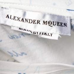 Pre Owned تي شيرت أليكساندر ماكوين تفاصيل جمجمة مطرز ممزق أبيض مطبوع مقاس كبير