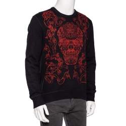 Pre Owned Alexander McQueen Black Cotton Skull Embroidered Crew Neck Sweatshirt L