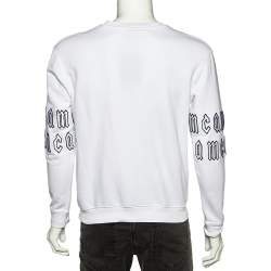 Pre Owned McQ by Alexander McQueen White Repeat Logo Detail Cotton Knit Sweatshirt XS