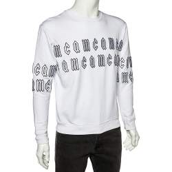 Pre Owned McQ by Alexander McQueen White Repeat Logo Detail Cotton Knit Sweatshirt XS