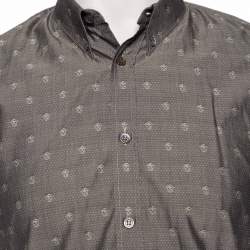Pre Owned Alexander McQueen Grey Skull Print Cotton Short Sleeve Shirt M