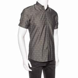 Pre Owned Alexander McQueen Grey Skull Print Cotton Short Sleeve Shirt M
