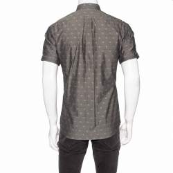 Pre Owned Alexander McQueen Grey Skull Print Cotton Short Sleeve Shirt M