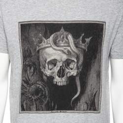 Pre Owned Alexander McQueen Grey Skull Printed Cotton Knit T-Shirt L