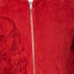 Pre Owned Alexander McQueen Red Suede Skull Embossed Jacket S