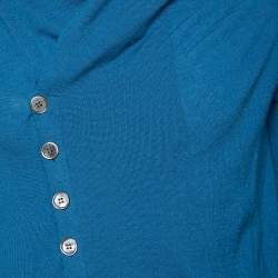 Pre Owned Alexander McQueen Blue Cashmere Draped Lapel Detail Cardigan S