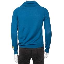 Pre Owned Alexander McQueen Blue Cashmere Draped Lapel Detail Cardigan S