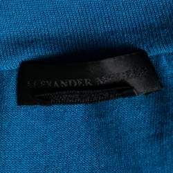 Pre Owned Alexander McQueen Blue Cashmere Draped Lapel Detail Cardigan S