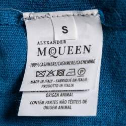 Pre Owned Alexander McQueen Blue Cashmere Draped Lapel Detail Cardigan S
