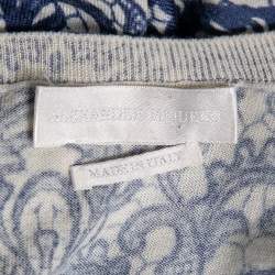 Pre Owned Alexander McQueen Blue Printed Wool & Silk V-Neck Sweater S