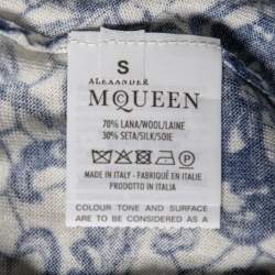 Pre Owned Alexander McQueen Blue Printed Wool & Silk V-Neck Sweater S