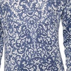 Pre Owned Alexander McQueen Blue Printed Wool & Silk V-Neck Sweater S