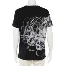 Pre Owned Alexander McQueen Black Cotton Knit Graffiti Skulls Print T-Shirt M
