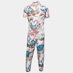 Pre Owned Alexander McQueen White Legendary Creature Print Cotton Shirt & Pant Set S