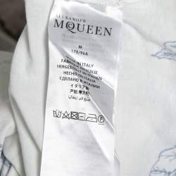 Pre Owned Alexander McQueen White Skull-Embroidered Printed Cotton T-Shirt M   