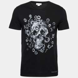 Pre Owned Alexander McQueen Black Skull & Screws Print Cotton T-Shirt S   