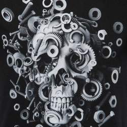 Pre Owned Alexander McQueen Black Skull & Screws Print Cotton T-Shirt S   