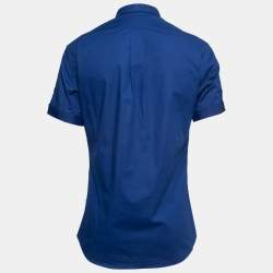 Pre Owned Alexander McQueen Blue Cotton Short Sleeve Button Down Shirt L