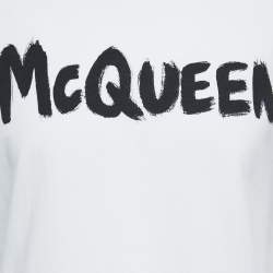Alexander McQueen White Cotton Graffiti Logo T-Shirt L