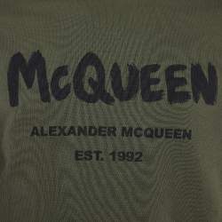 Pre Owned Alexander McQueen Dark Green Logo Printed Cotton Knit Sweatshirt S