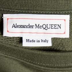 Pre Owned Alexander McQueen Dark Green Logo Printed Cotton Knit Sweatshirt S