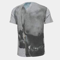 Pre Owned Alexander McQueen Grey Skull Print Cotton Crew Neck T-Shirt XS