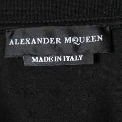 Pre Owned Alexander McQueen Black Cotton Beaded Patch Detail Polo T-Shirt S